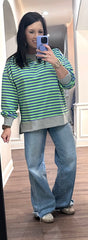 Blue/Green Stripe Oversized Knit Top