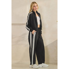 Stripe Nylon Pants with Lace Details