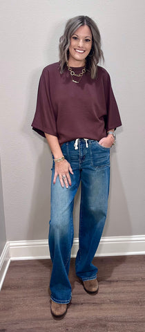3/4 Sleeve Solid Scuba Top - 2 COLORS