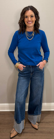 Long Sleeve Cotton Crew Neck Basic Tee - 5 COLORS