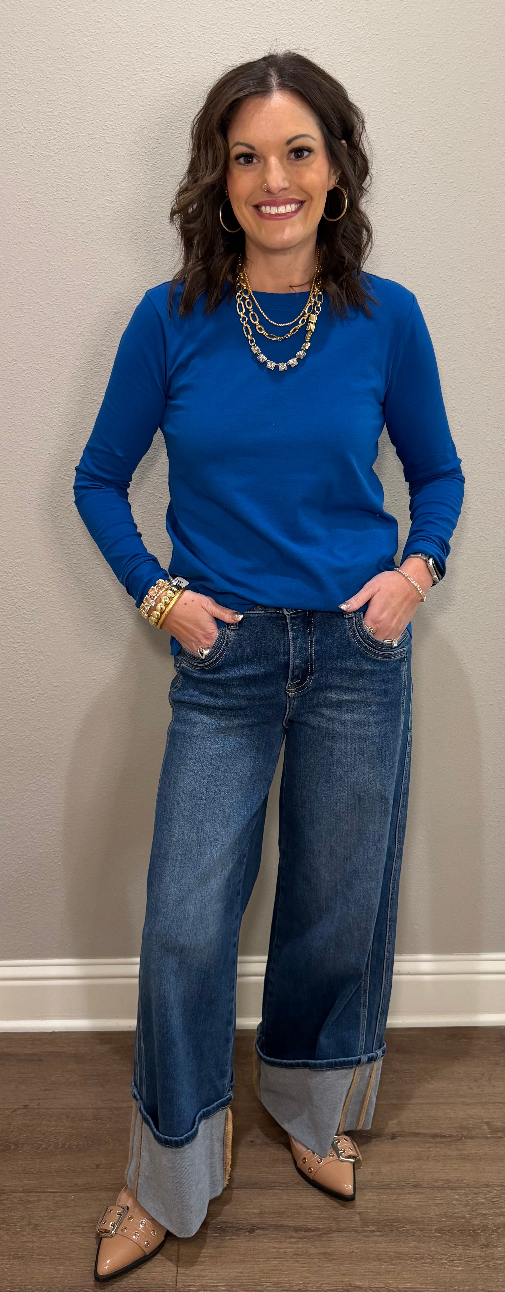 Long Sleeve Cotton Crew Neck Basic Tee - 5 COLORS
