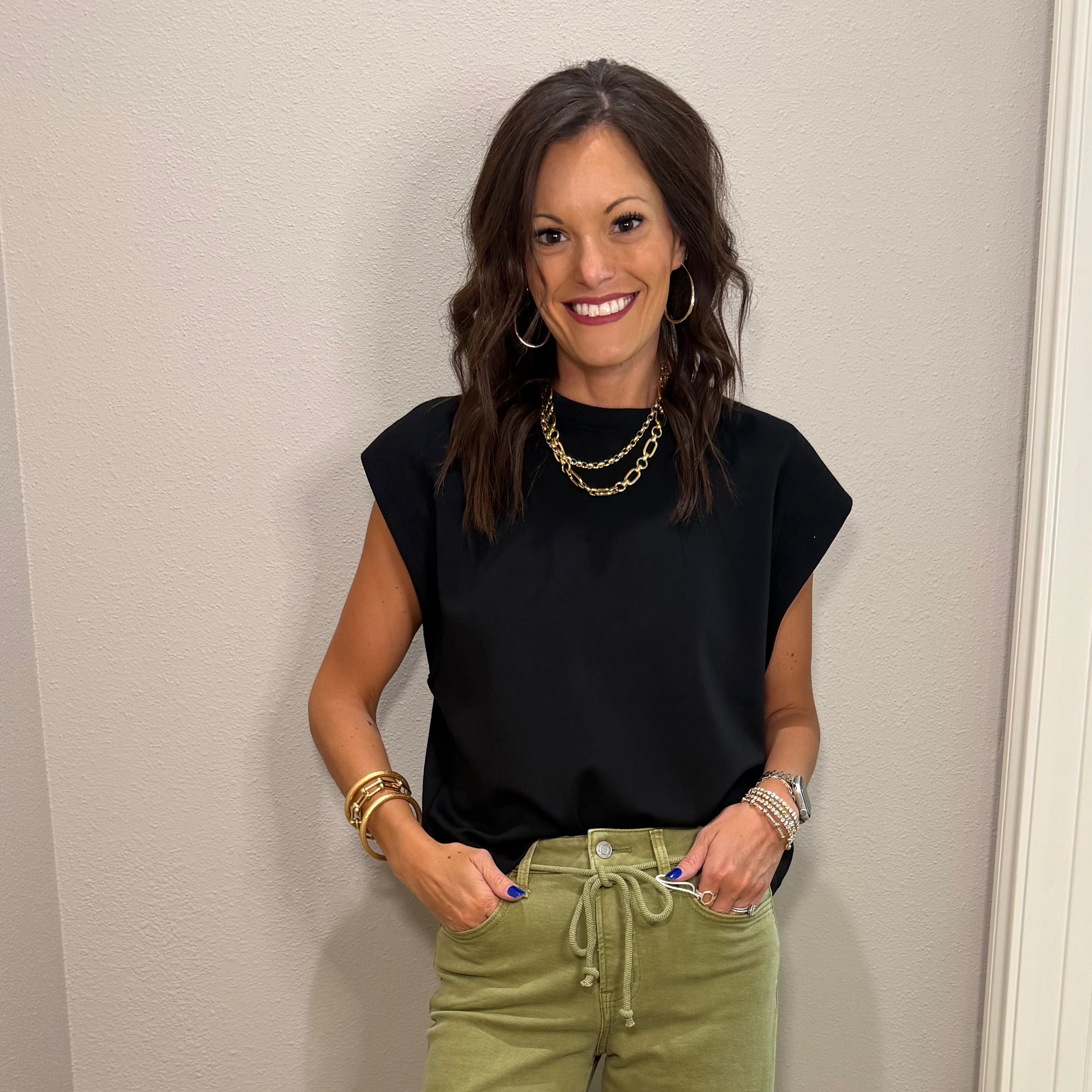 Black Scuba Cap Sleeve Basic Layering Top
