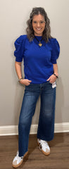 Solid Short Sleeve Puff Sweater Top - 2 COLORS!