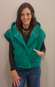Green Quilted Hooded Puffer Vest