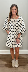 Cream & Black Polka Dot Bubble Sleeve Dress