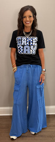 Blue Funky Glittered Game Day T-Shirt