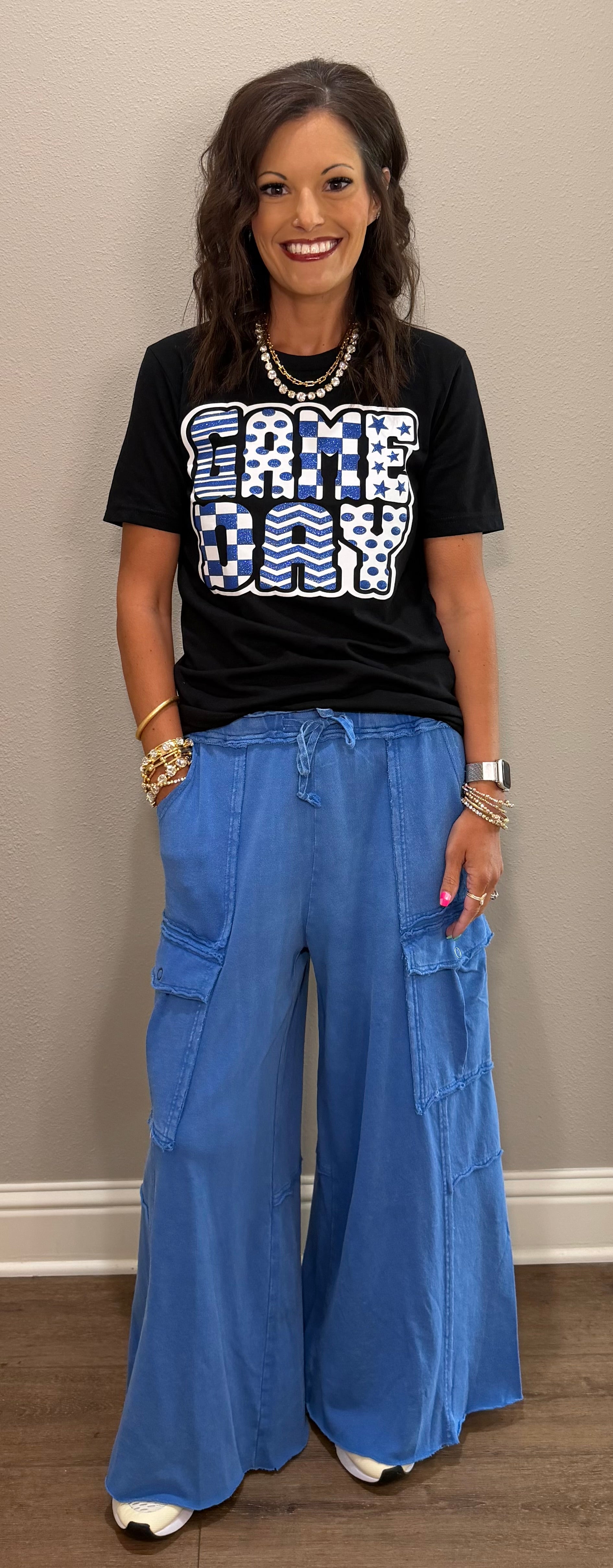 Blue Funky Glittered Game Day T-Shirt