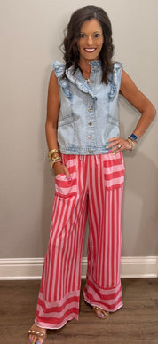 Vintage Washed Ruffle Detail Denim Vest