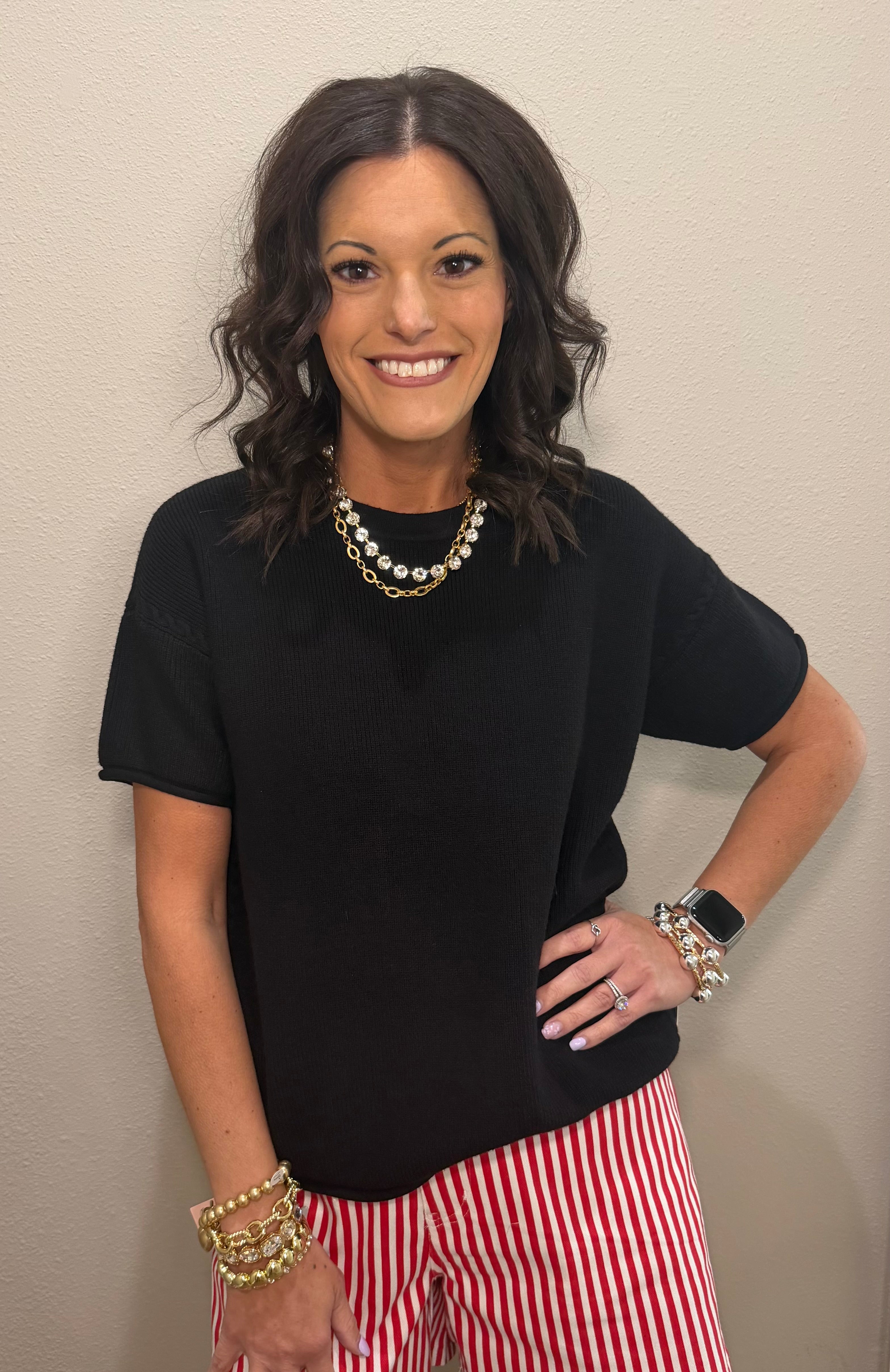 Black Round Neck Viscose Sweater Top