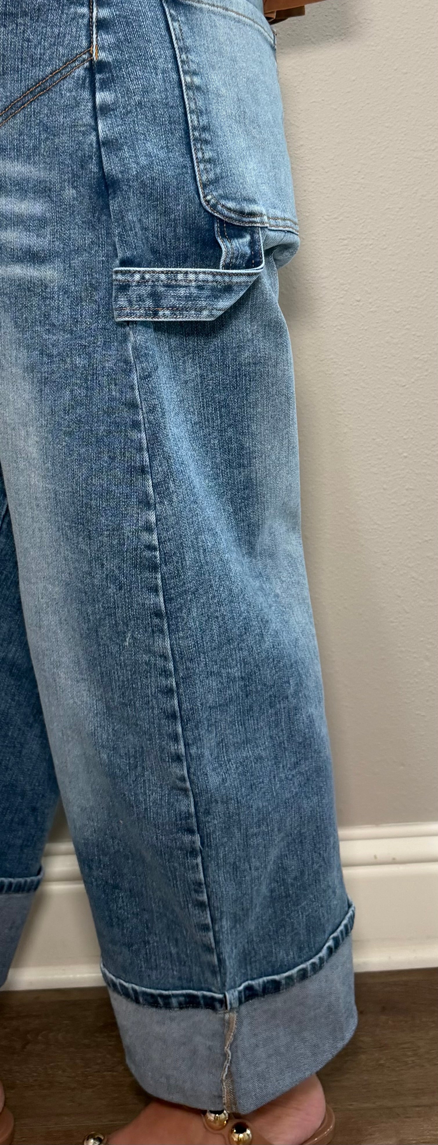 Denim Jean w/ Cuffed Hem & Cargo Pocket