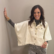 Cream Denim Short Sleeve Poncho Shacket