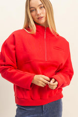 Red Half Zip Fleece Sweatshirt