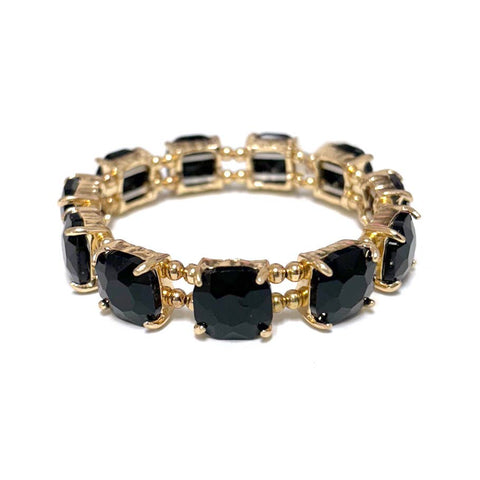 Cushion Cut Glass Crystal Linked Stretch Bracelet - 6 COLORS