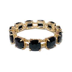 Cushion Cut Glass Crystal Linked Stretch Bracelet - 6 COLORS