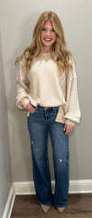 Oatmeal Oversized Waffle Knit Top