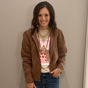 Mocha Pointelle Pattern Sweater Cardigan