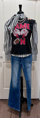 Black & White Stripe Bow Tie Buttondown Top