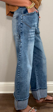 Denim Jean w/ Cuffed Hem & Cargo Pocket
