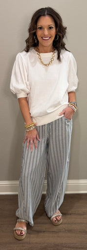 Seafoam Washed Stripe Elastic Waistband Pants