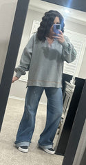 Grey V Neck Waffle Knit
