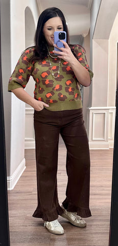 Brown Ruffle Hem Pants