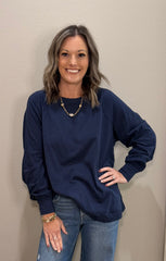 Navy Oversized Cotton Long Sleeve Top