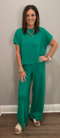Bright Green Ribbed Viscose Lounge Set