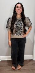 Mocha Soft Leopard Puff Sleeve Knit Sweater