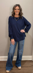 Navy Oversized Cotton Long Sleeve Top