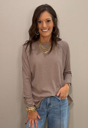 Rounded Hem w/ Side Slit Baby Waffle Longer Basic Top