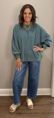 Oversized Washed Dark Teal Cotton Top