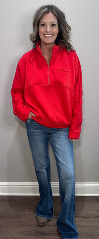 Red Half Zip Fleece Sweatshirt