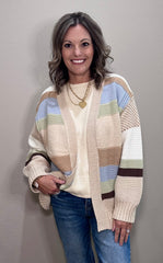 Sage Breeze Multicolored Striped Cardigan