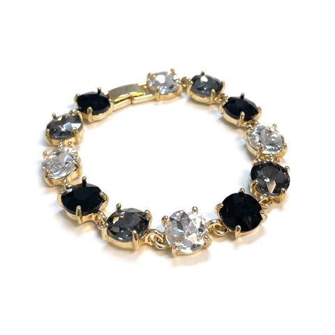 Round Cushion Cut Crystal Glass Linked Bracelet - BLACK MULTI COLOR