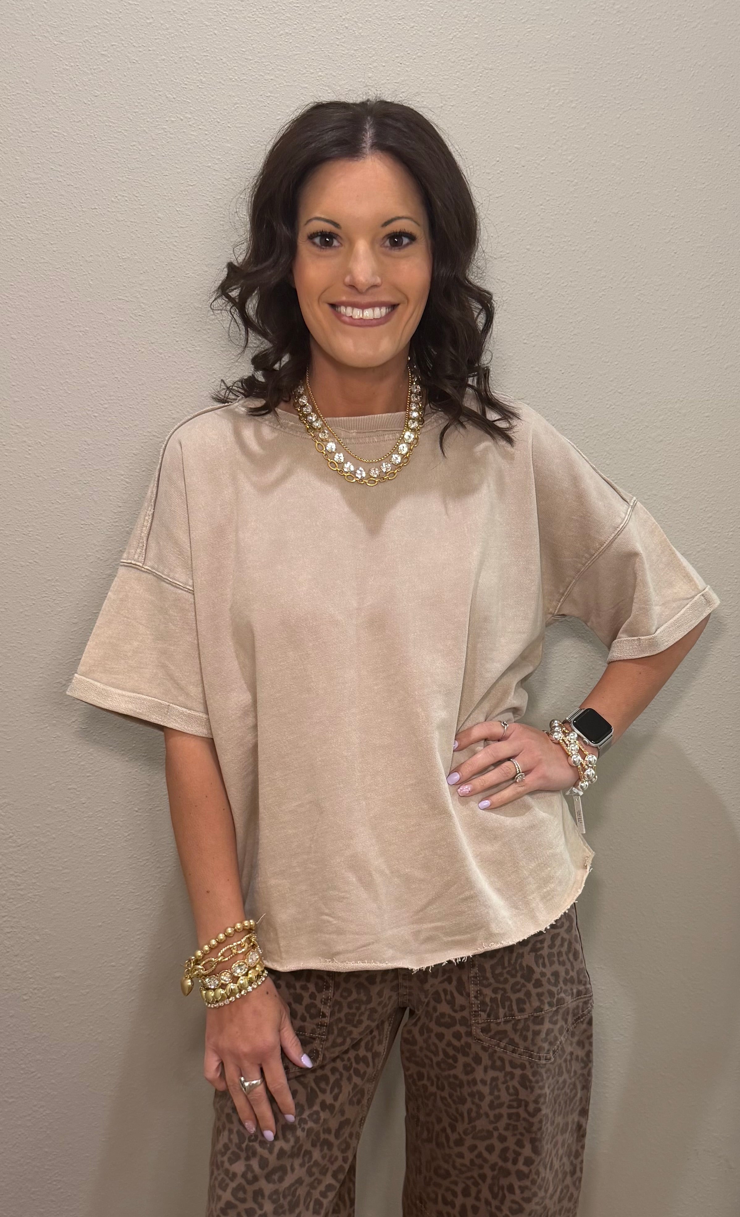 Ash Mocha Acid Washed French Terry Oversized Tee