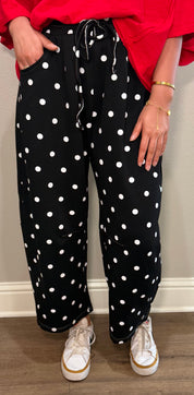 Black Polka Dot Scuba Barrel Lounge Pants