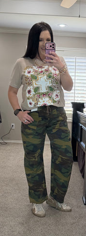 Callie's Gold Floral Cross T-Shirt
