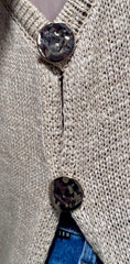 Latte Sleeveless Knit Long Tank w/ Gold Button Details