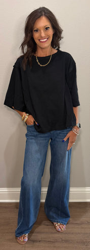 Basic Raw Edge Oversized Tee - 2 COLORS