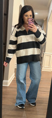Black & White Striped Reverse Stitch Sweater Pullover
