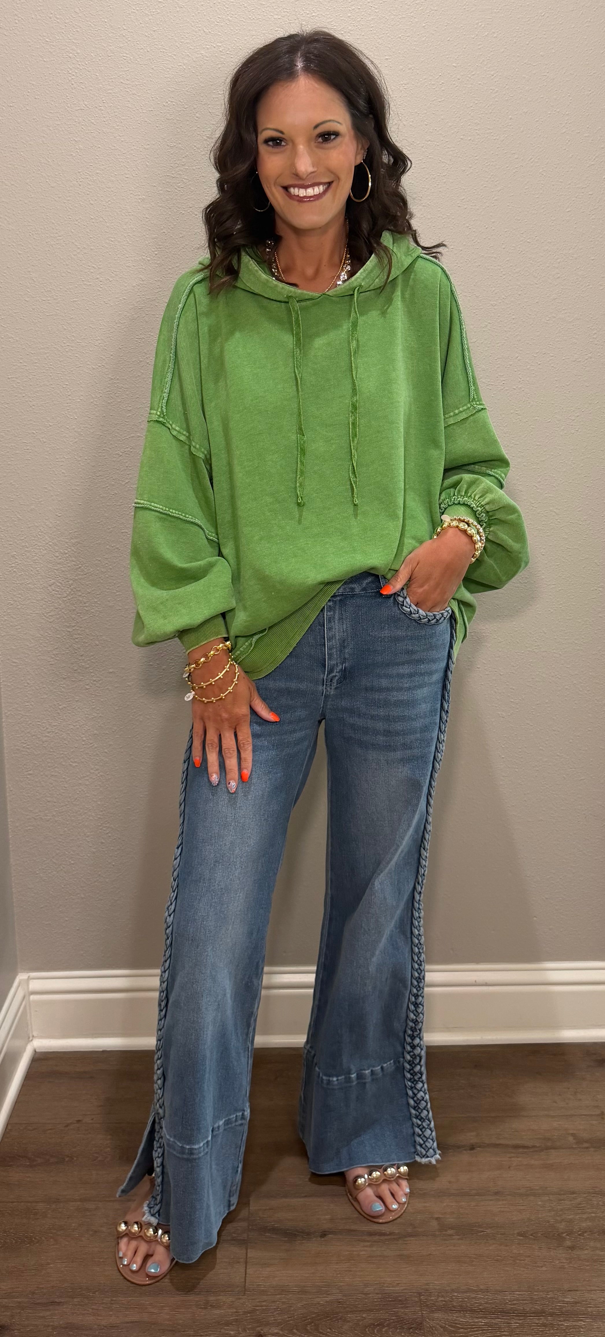 Juniper Green Washed Terry Hooded Pullover