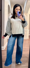 Cream Oversized Striped Knit Top