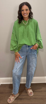 Juniper Green Washed Terry Hooded Pullover