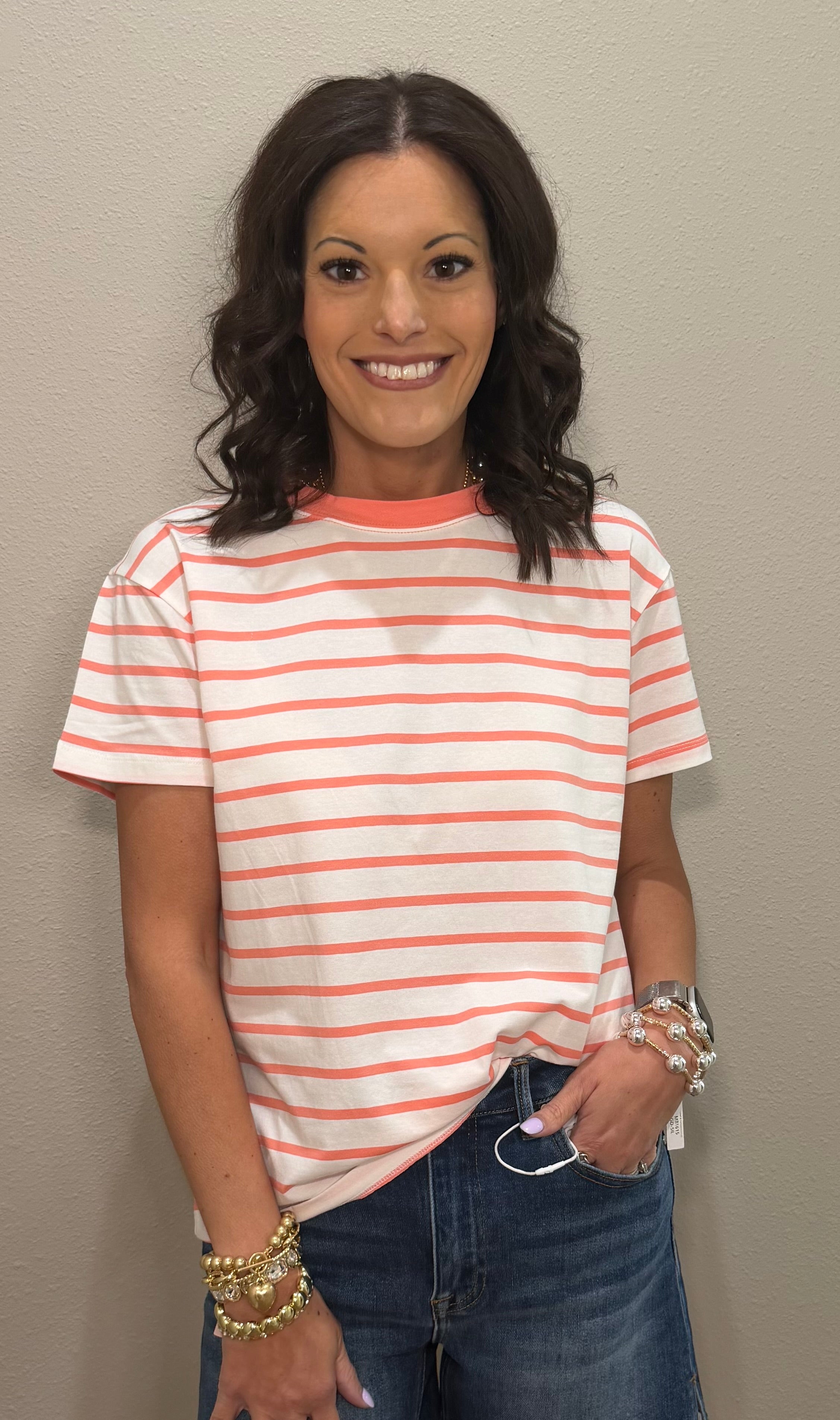 Cotton Striped Crew Neck Basic Tees - 4 COLORS