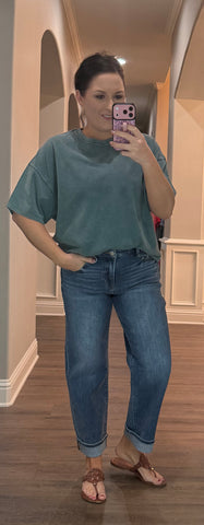 Dark Teal Oversized Mineral Washed Tee