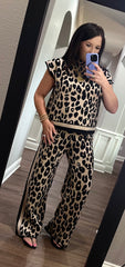 Leopard Printed Mock Neck Pants Set
