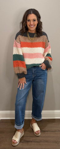 Striped Color Block Chunky Knit Sweater