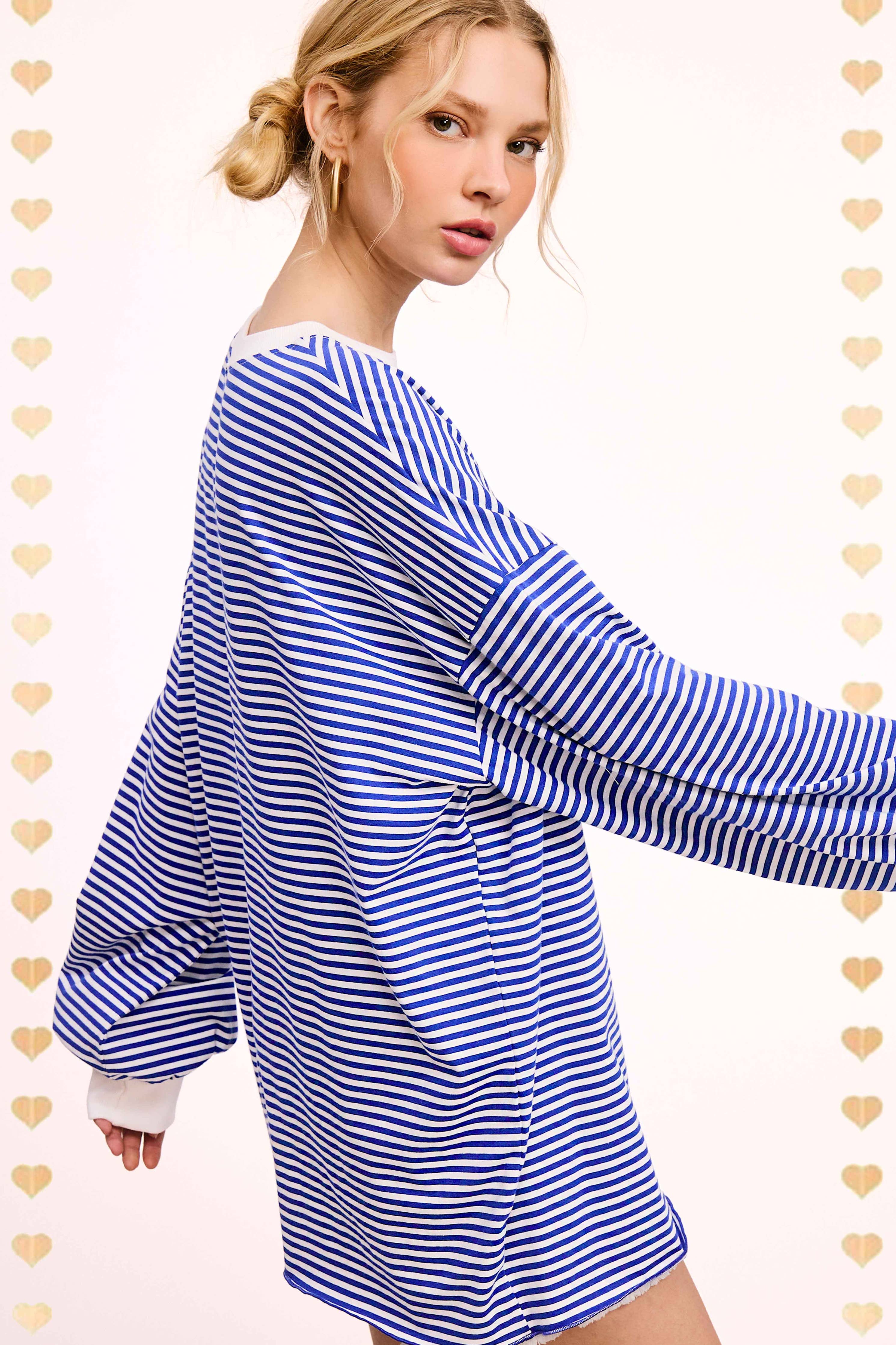 Oversized Striped Long Sleeve Pullover Top - 3 COLORS!