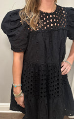Floral Eyelet Puff Sleeve Dress
