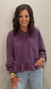 Grape Mineral Washed Ruffle Hem Hoodie